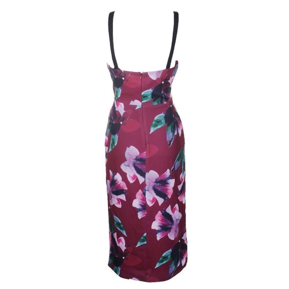 Fame and Partners Maroon Red The Helenium Floral Printed Faux Wrap Dress Size 0 - Picture 3 of 5
